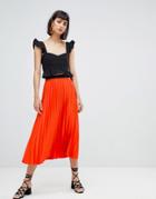 Mango Pleat Midi Skirt In Orange - Orange