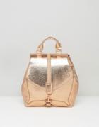 Skinnydip Rose Gold Metallic Zip Front Backpack - Gold