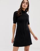 Asos Design Zip Front Clean Mini Dress-black