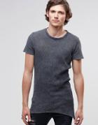 Asos Super Longline Muscle T-shirt In Waffle With Pointed Hem And Acid Wash - Gray