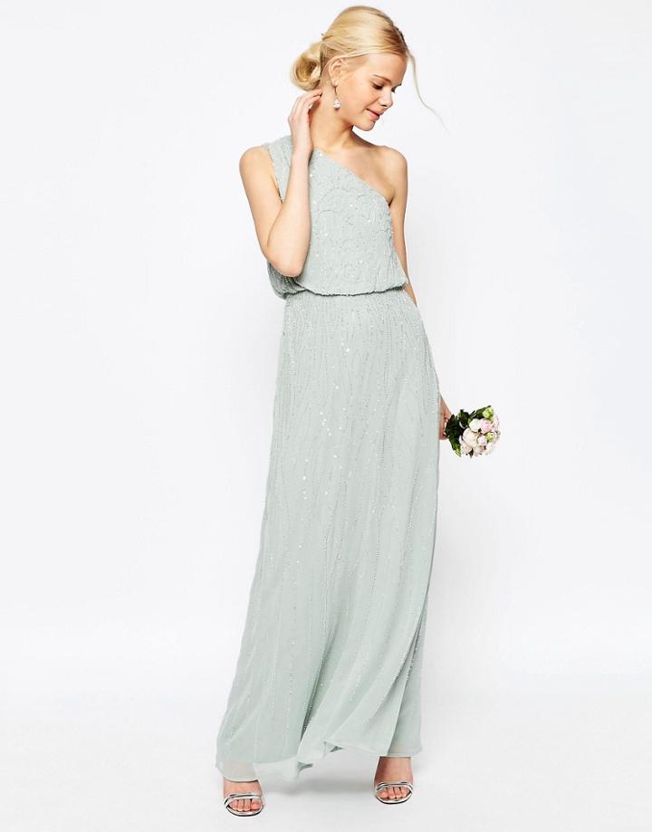 Asos Wedding Embellished One Shoulder Maxi Dress - Mint
