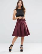 Asos Prom Skirt With Self Belt In Bonded Satin - Oxblood