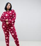 Asos Design Curve Star Longsleeve Boxy Pyjama Tee And Legging Set - Red