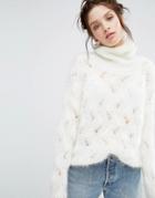 Willow And Paige High Neck Loose Knit Sweater - Cream