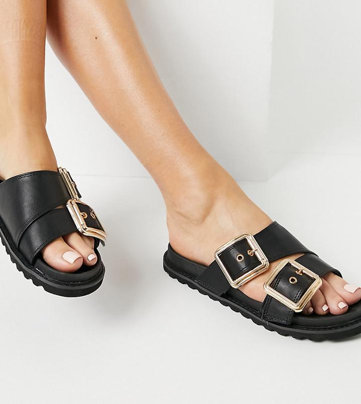 Glamorous Wide Fit Chunky Flat Sandals In Black