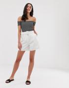 Asos Design Denim Belted Cullotte Shorts In Off White - White