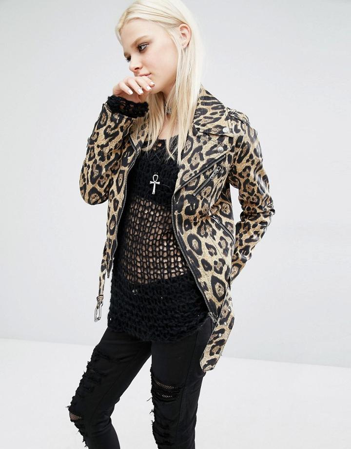 Tripp Nyc Leopard Print Moto Biker Jacket - Natural Leopard