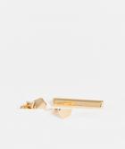 Asos Design Tie Bar And Cufflink Set In Shiny Gold Tone-silver