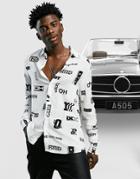 Asos Design Regular Shirt In Text All Over Monochrome Print-white