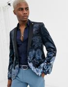 Twisted Tailor Super Skinny Blazer With Faded Floral Print-navy