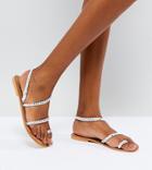 Asos Floridor Leather Asymmetric Flat Sandals - Silver