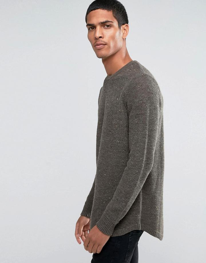 Asos Longline Curved Hem Jumper In Wool Mix - Green