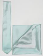 Asos Tie And Pocket Square Pack In Pale Blue - Green