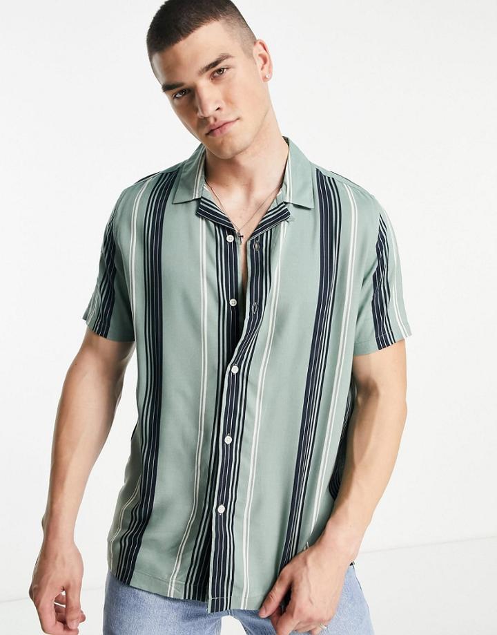 Topman Striped Shirt In Sage-green