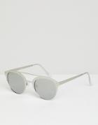 Asos Design Retro Sunglasses In Brushed Silver Metal With Silver Mirrored Lens - Silver