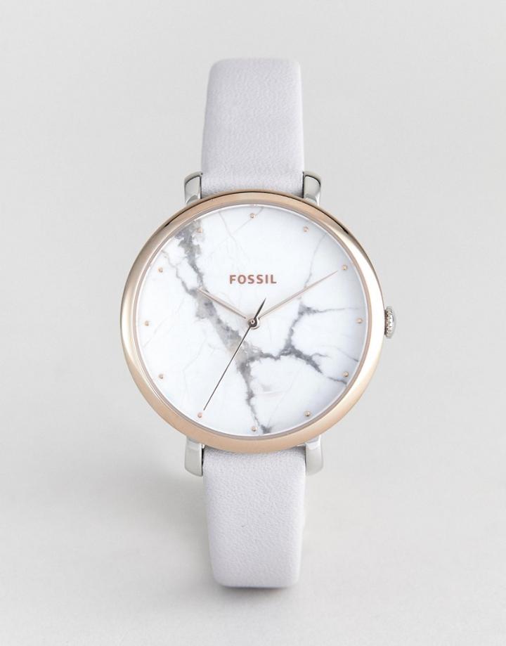 Fossil Es4377 Jacqueline Leather Watch With Marble Effect Face - Gray