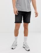 Asos Design Denim Shorts In Slim Washed Black - Black