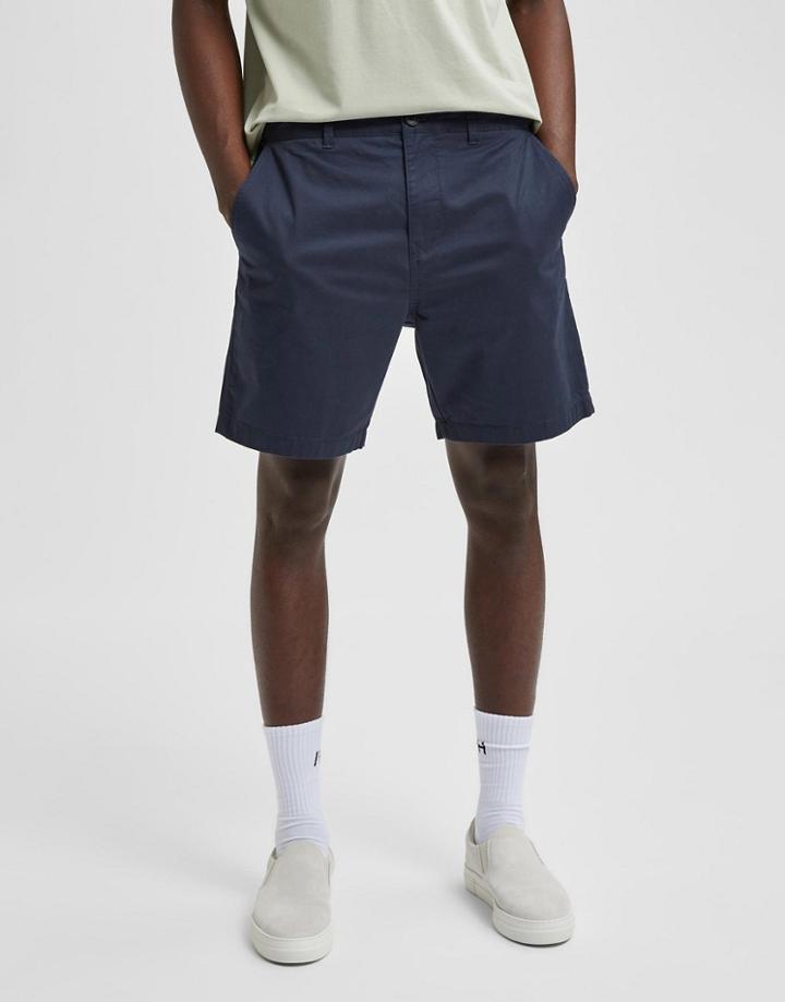 Selected Homme Organic Cotton Blend Slim Chino Shorts In Navy