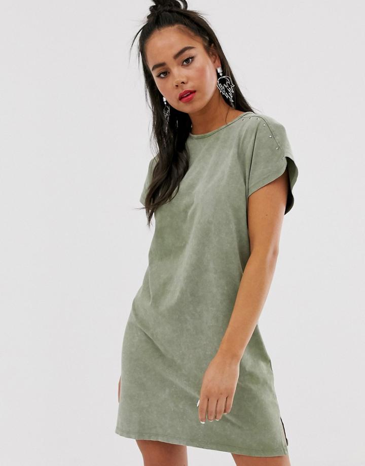 Bershka T-shirt Dress In Khaki - Green