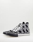 Asos Design High Top Lace Up Sneaker In Black With Monogram-multi