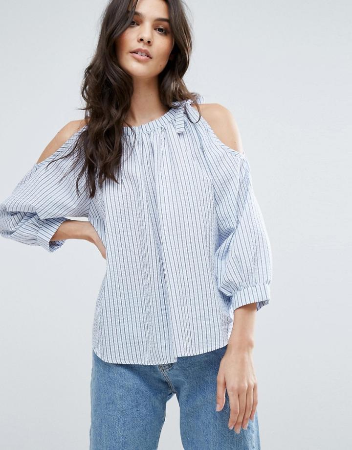 Y.a.s Stripe Off Shoulder Top - Blue