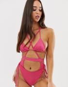 Sian Marie Gaia Multiway Cut Out Swimsuit In Hot Pink - Pink