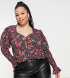 Outrageous Fortune Plus Sweetheart Top With Volume Shoulders In Floral Print-multi