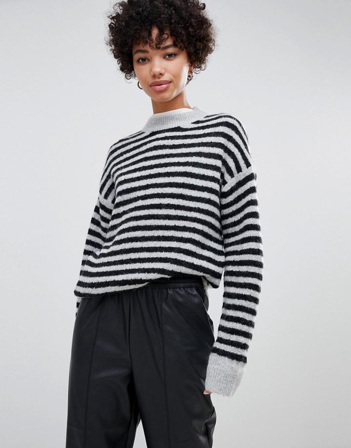 Moss Copenhagen Knitted Sweater In Contrast Stripe - Black