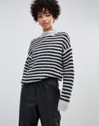 Moss Copenhagen Knitted Sweater In Contrast Stripe - Black