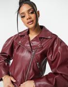 Na-kd Balloon Sleeve Faux Leather Jacket In Burgundy-red