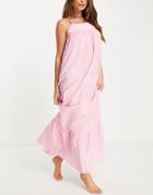 Asos Design Tiered Maxi Beach Dress In Pink