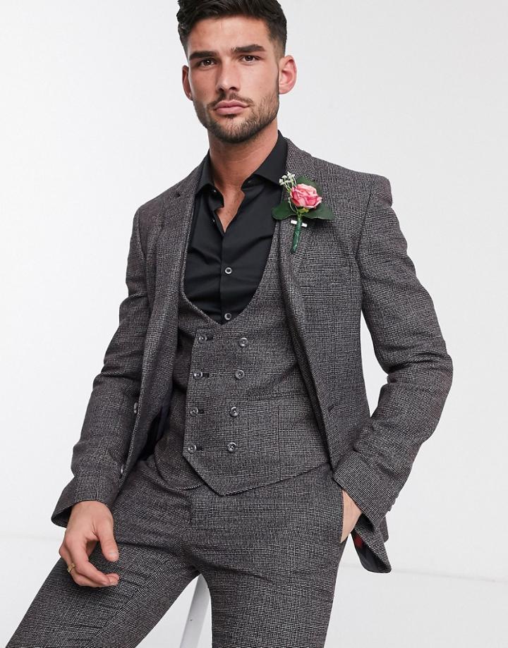 Asos Design Wedding Super Skinny Suit Jacket In Charcoal Tweed Texture-grey