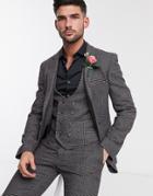 Asos Design Wedding Super Skinny Suit Jacket In Charcoal Tweed Texture-grey