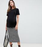Asos Design Maternity Mono Stripe Rib Midi Pencil Skirt - Multi