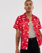 Karl Kani Og Satin All-over Print Shirt With Revere Collar In Red - Red