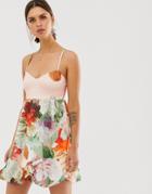 Asos Design Floral Cami Bubble Hem Prom Dress-pink