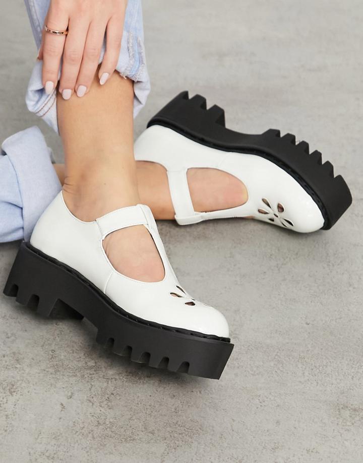 Lamoda Chunky T-bar Shoes In White Patent