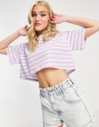 Asos Design Oversized Cropped T-shirt In Lilac Stripe-multi