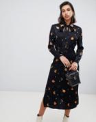 Fabienne Chapot Midi Dress In Moon And Star Print - Black