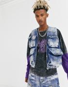 Jaded London Two-piece Denim Utility Tank In Blue With Paint Splats