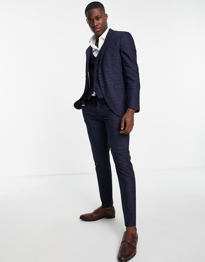 Selected Homme Slim Fit Suit Pants In Blue Check-blues