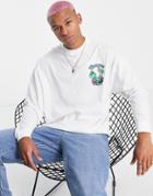 Asos Design Oversized Long Sleeve T-shirt In White With Dinosaur Chest Print