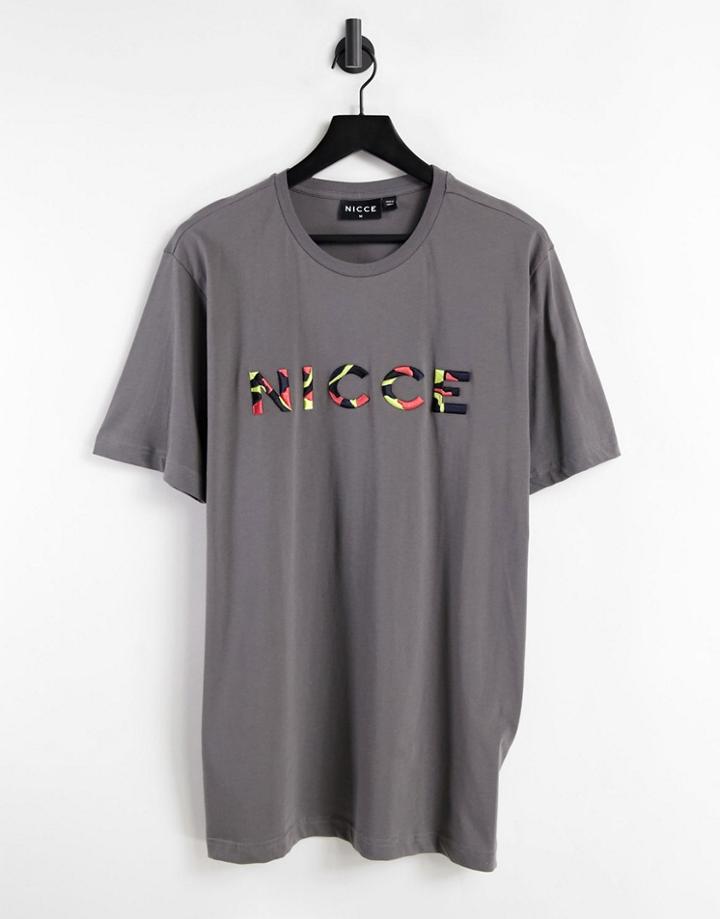 Nicce Saturn Embroidered T-shirt In Gray-grey