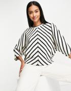 River Island Batwing Stripe Texture Sweatshirt In Navy