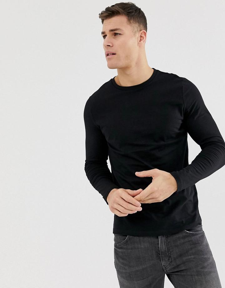 Asos Design Organic Long Sleeve T-shirt In Black - Black