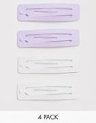 Asos Design Pack Of 4 Square Snap Hair Clips In White And Lilac - Multi