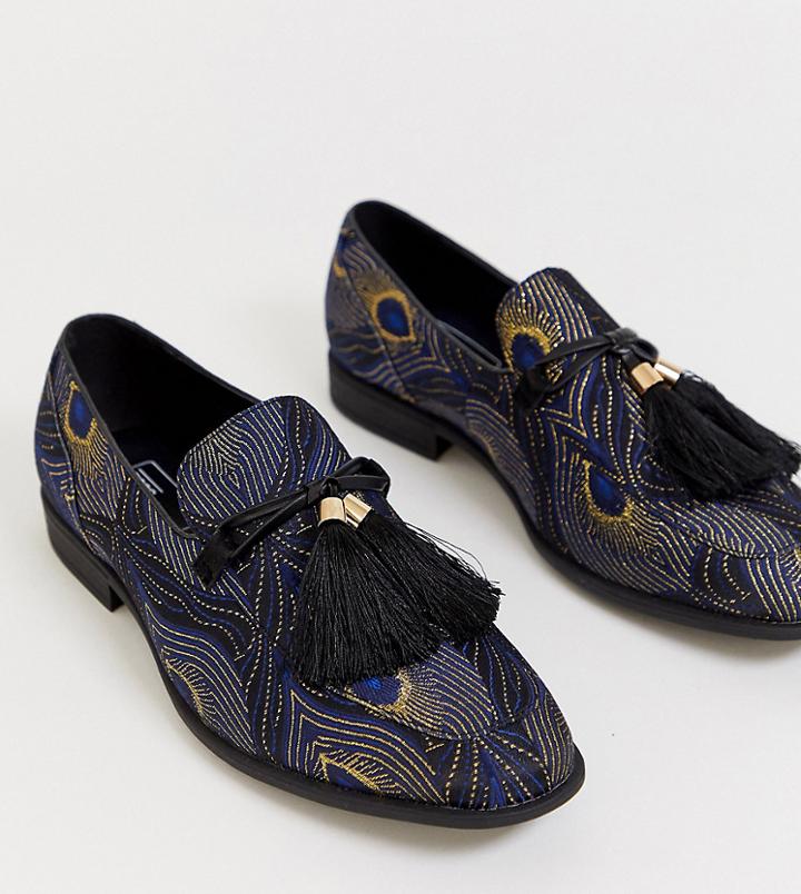 Asos Design Wide Fit Loafers In Peacock Embroidery With Oversized Tassels - Multi
