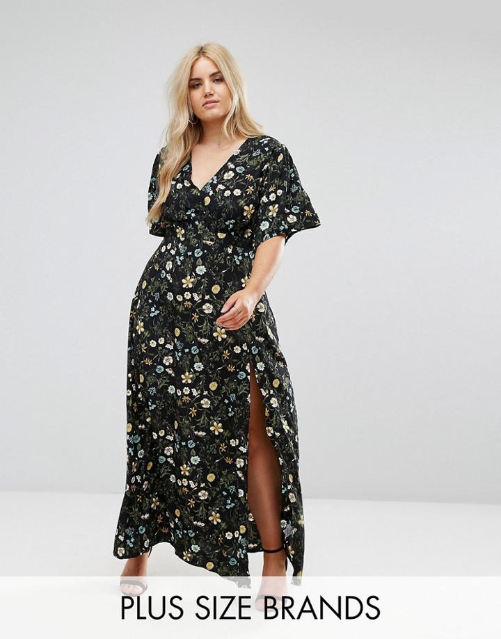 Missguided Plus Floral Split Front Maxi Dress - Black