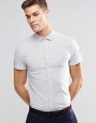Asos Skinny Shirt In Fine Stripe With Short Sleeves - White