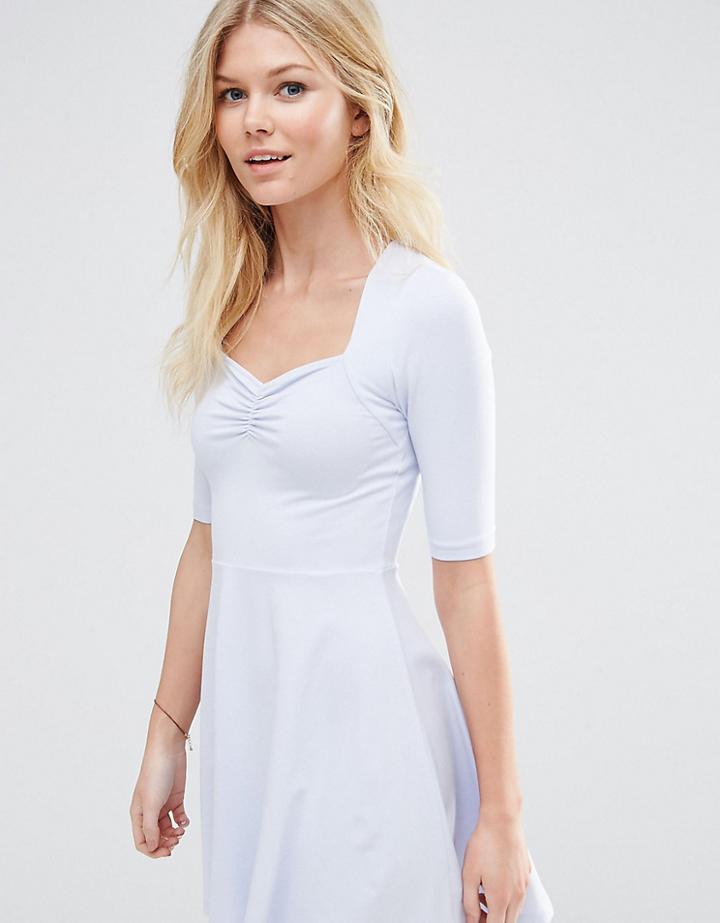 Asos Petite Skater Dress With Sweetheart Neck - Blue